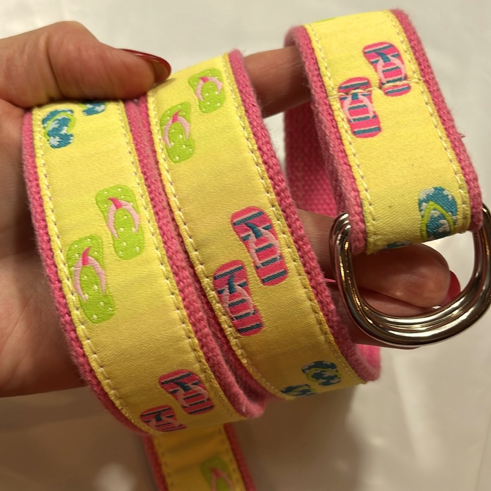 FLIP FLOPS BELT Douglas Paquette pink / yellow CANVAS BELT small 36”long summer